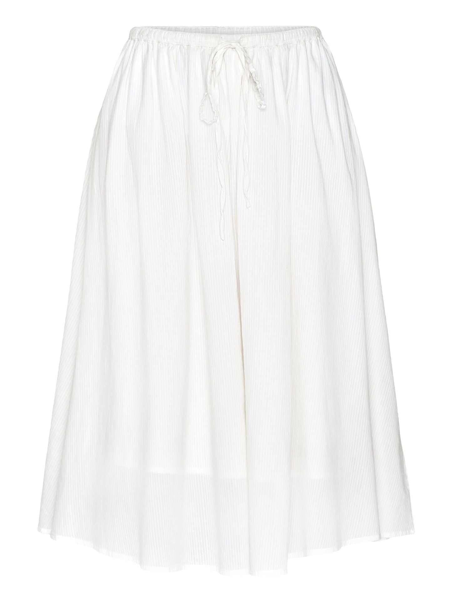 Jupe midi en coton bio | Rayé blanc "stripe structure a-shape mid-length skirt egret"