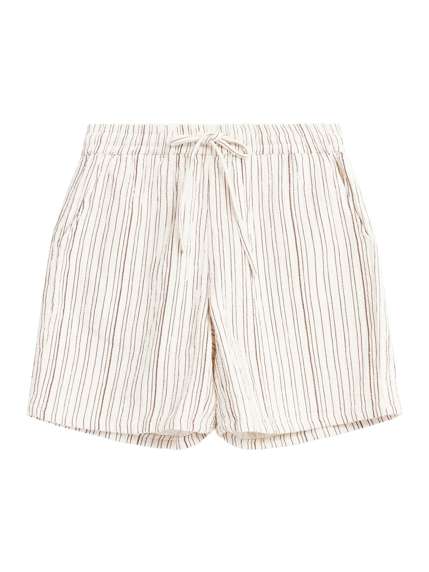 Short en coton bio | Rayé marron et blanc "posey wide mid-rise wrinkle stripe brown"