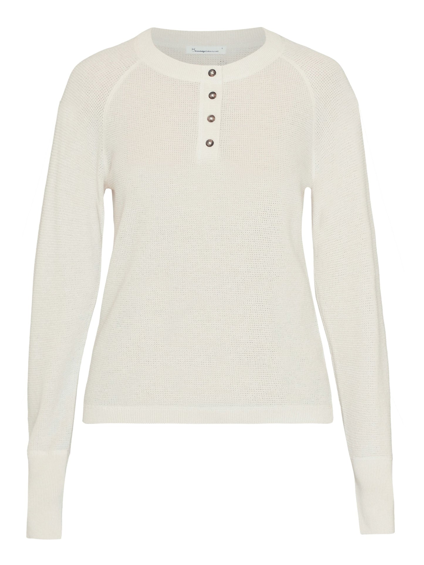 Pull en coton bio et matière recyclée | Beige "slim henley mixed yarns light knit egret"