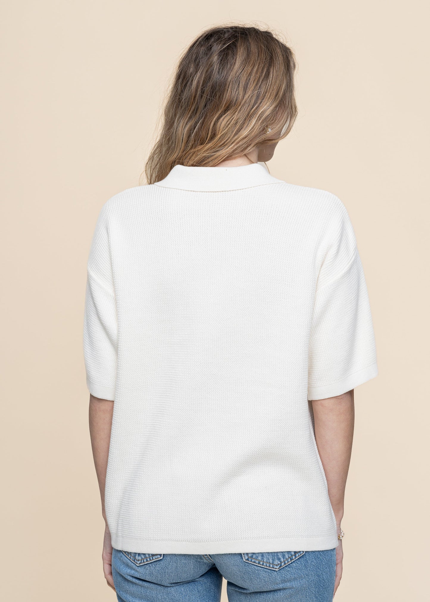 Chemise en coton biologique | blanc "racking stitch short sleeved shirt - egret"
