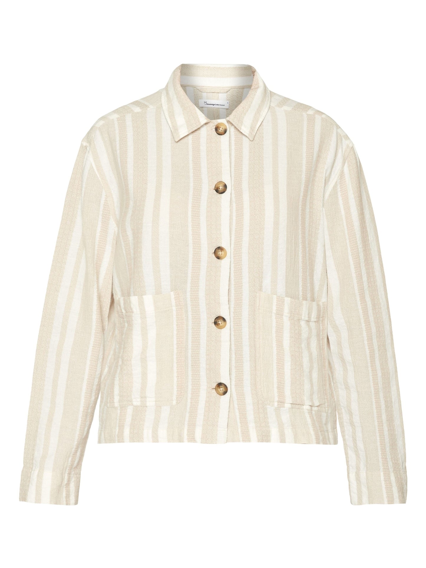 Surchemise en coton bio | Rayé blanc et beige "jacquard woven overshirt beige stripe"