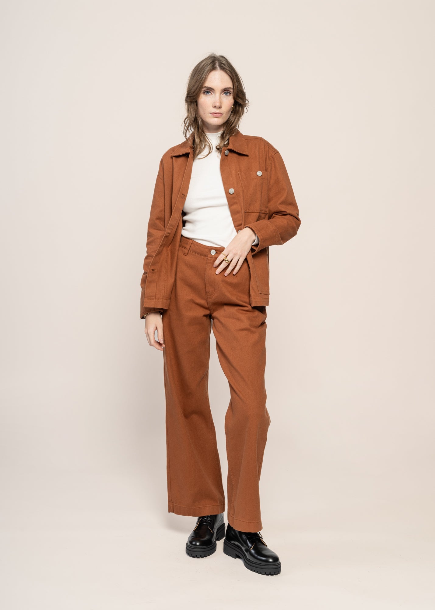 Veste boutonnée en coton bio | orange "twill workwear jacket mocha bisque"