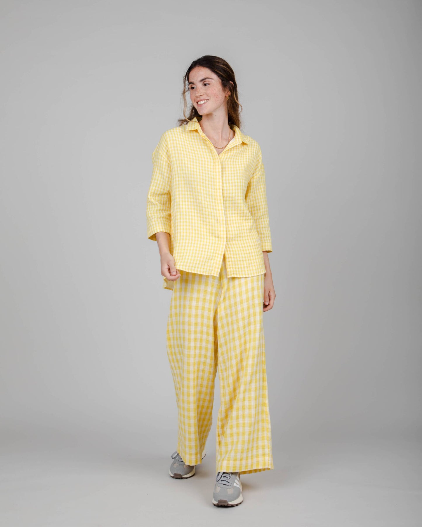 Chemise vichy jaune en coton bio et matière recyclée - lorena blouse lemon