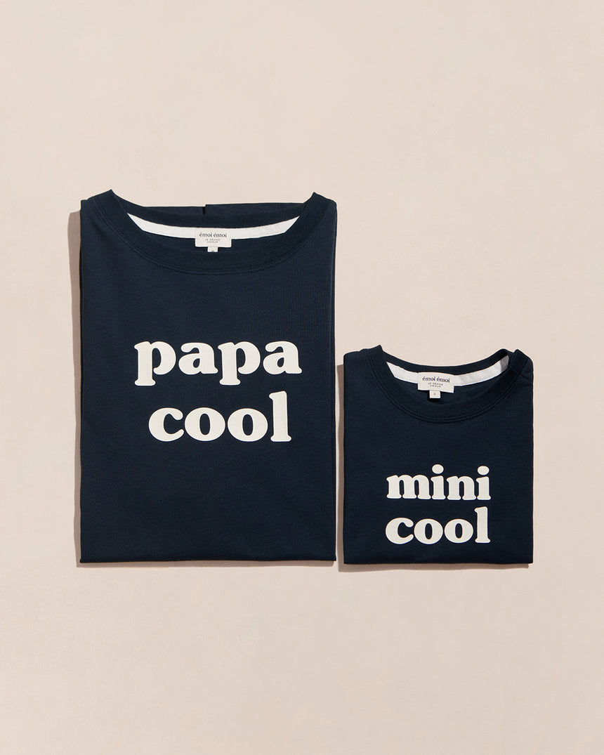 T-shirt en jersey de coton bio | Bleu nuit "papa cool charbon"