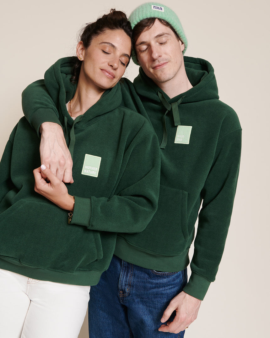Sweat à capuche polaire en matière recyclée | Vert "wild dad vert nuit"
