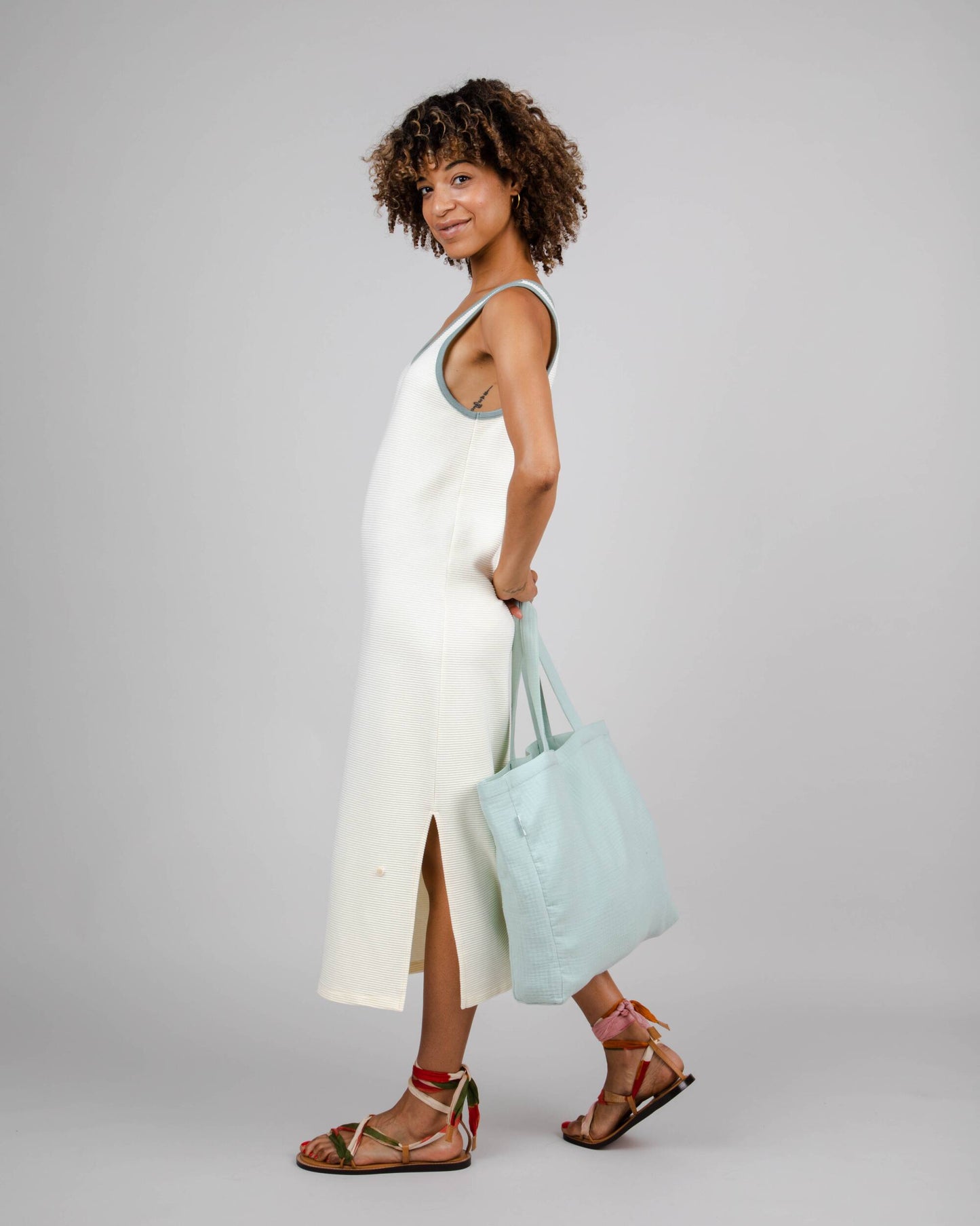 Sac cabas turquoise en coton bio - bubble light morera