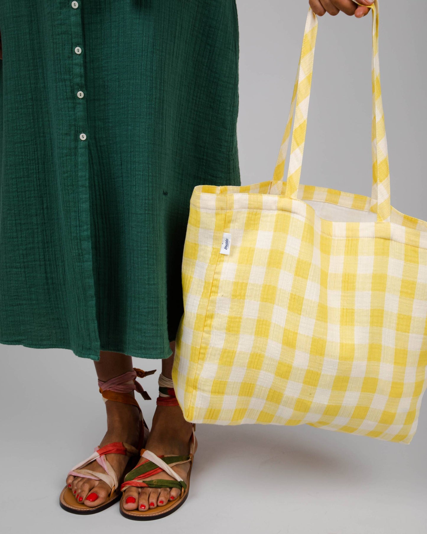 Tote bag vichy jaune en coton bio et matière recyclée - lemon lorena