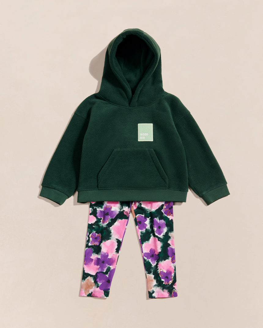 Sweat à capuche polaire en matière recyclée | Vert "wood kid vert nuit"
