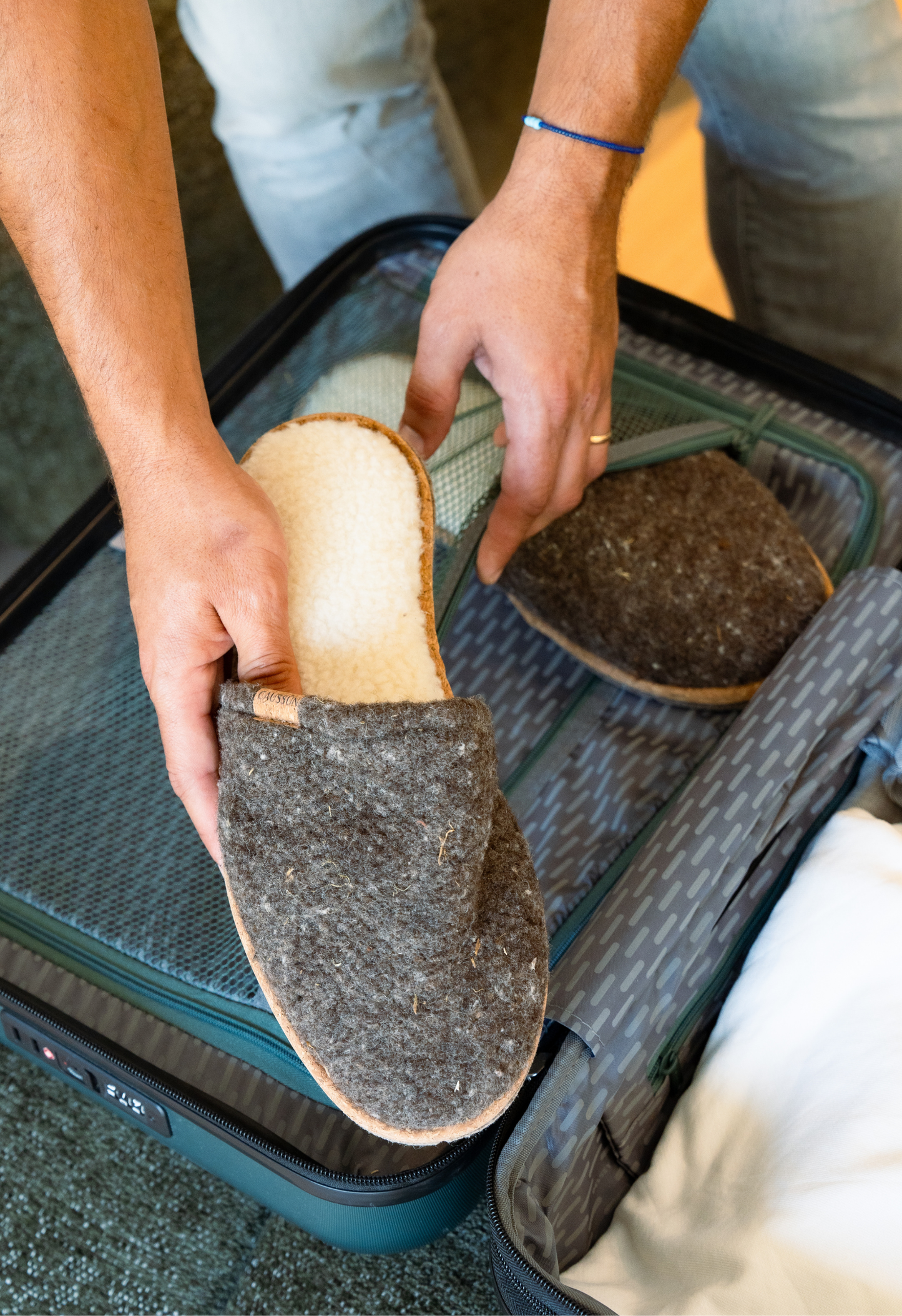 Chaussons en laine recyclée | marron "simone chocolatée"