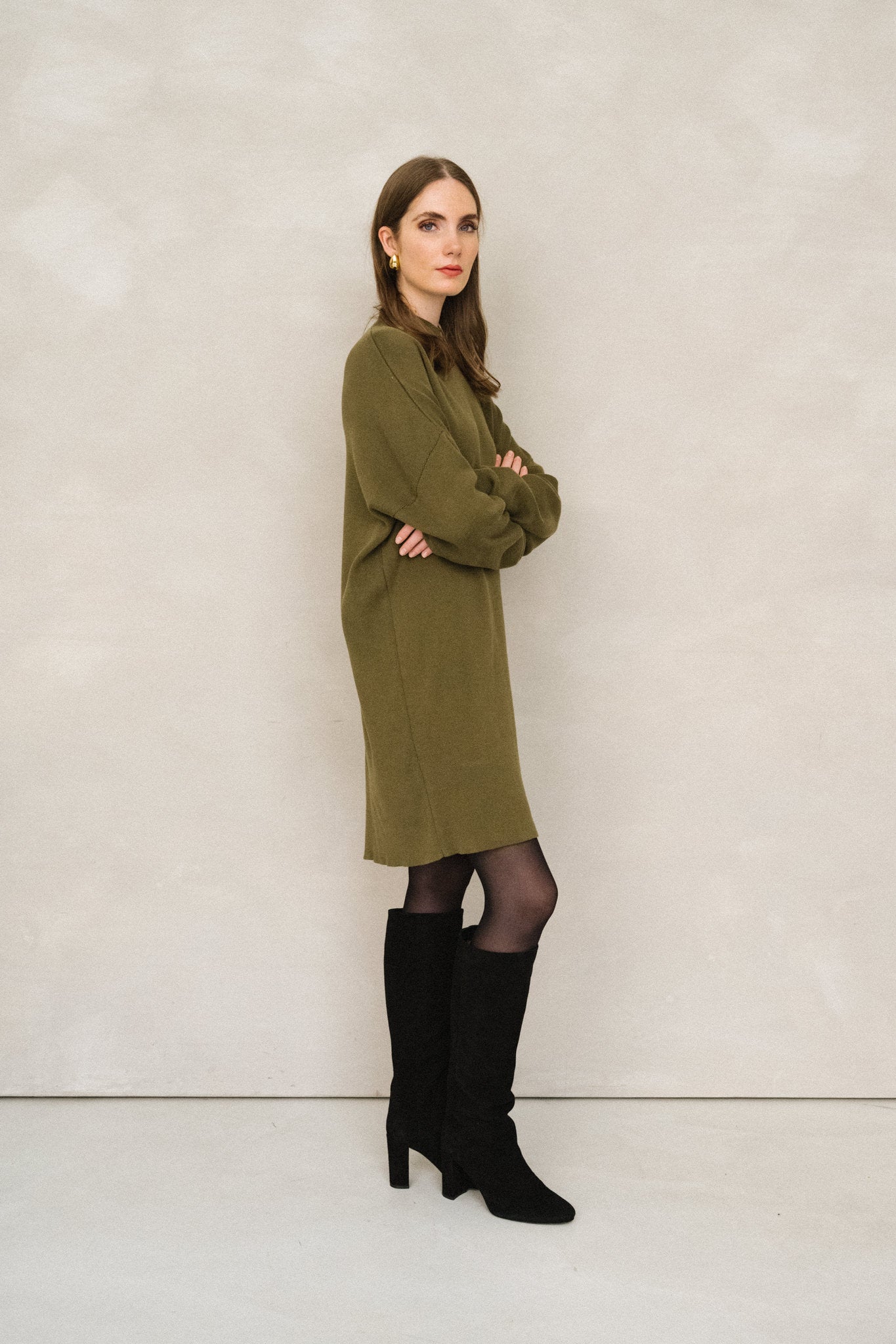 Robe pull en coton bio | olive "nuna - woody olive"