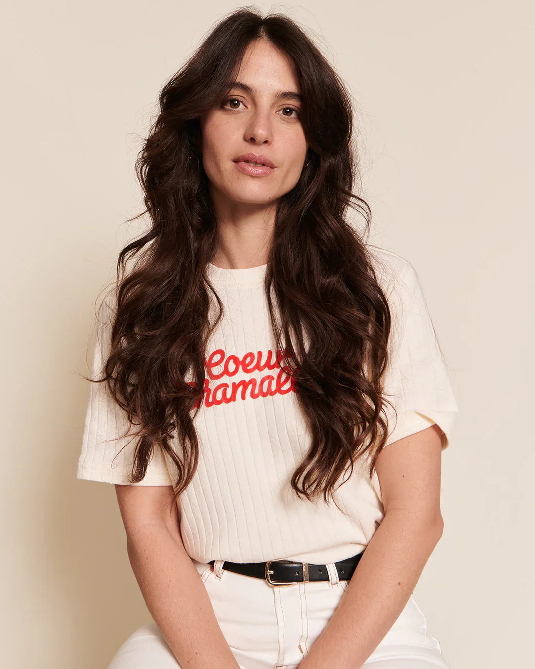 T-shirt en coton bio | crème "cœur chamallow"