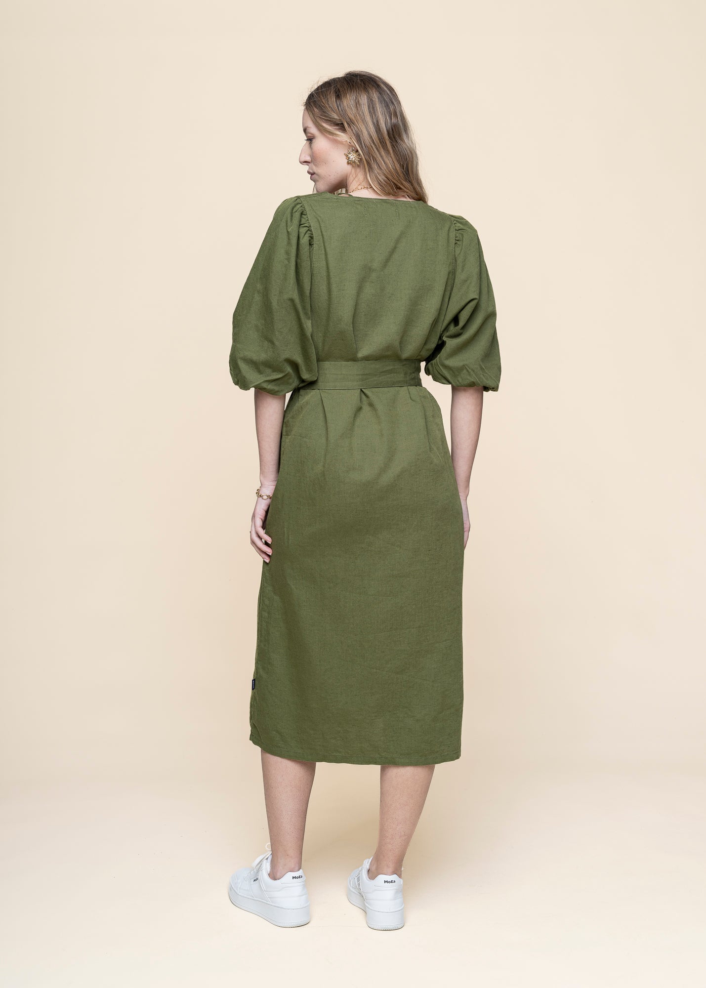 Robe midi en coton bio et lin | vert "may dress - pine green"