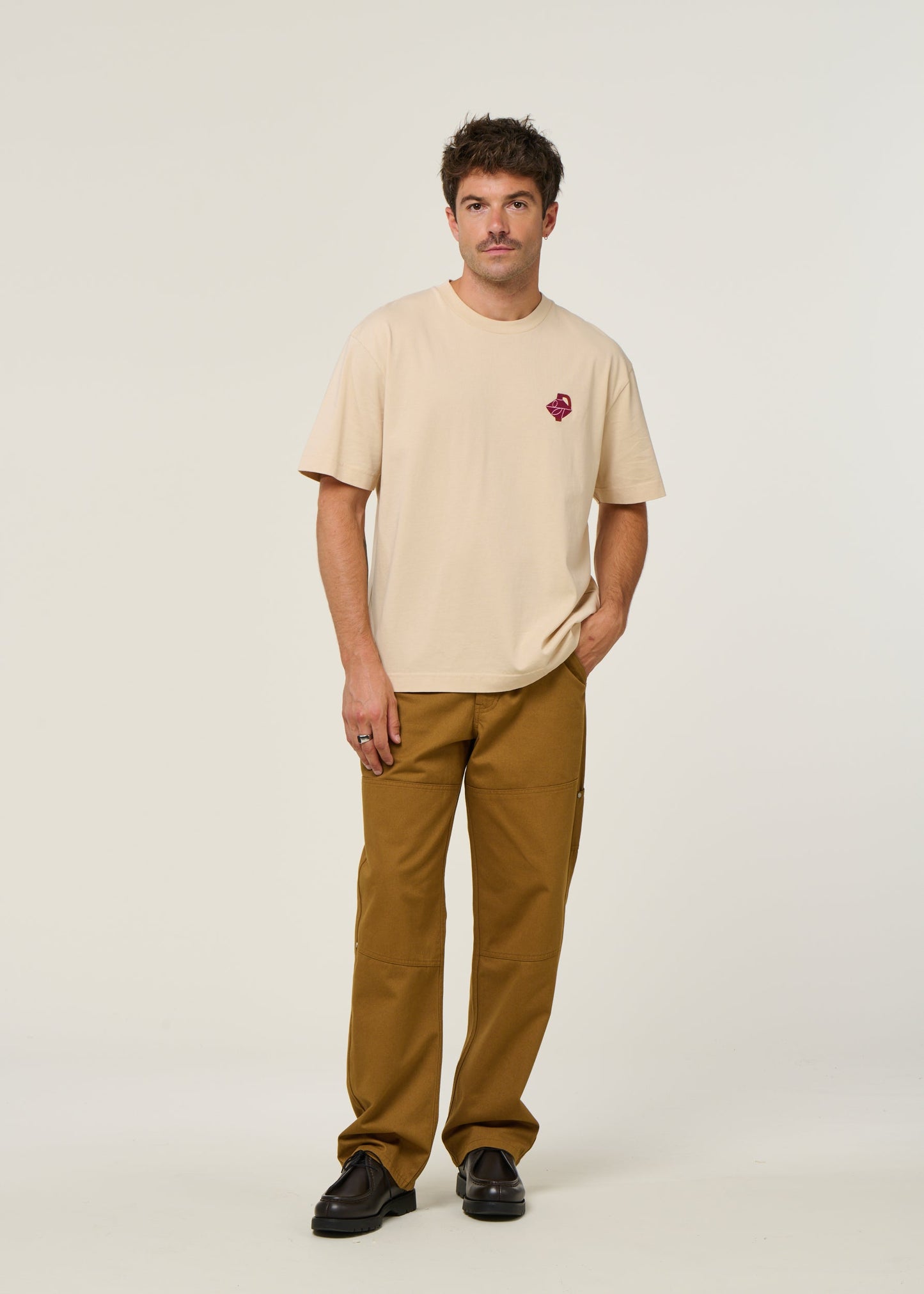 Pantalon à empiècements en coton bio | camel "light oak owen pants - ecru"