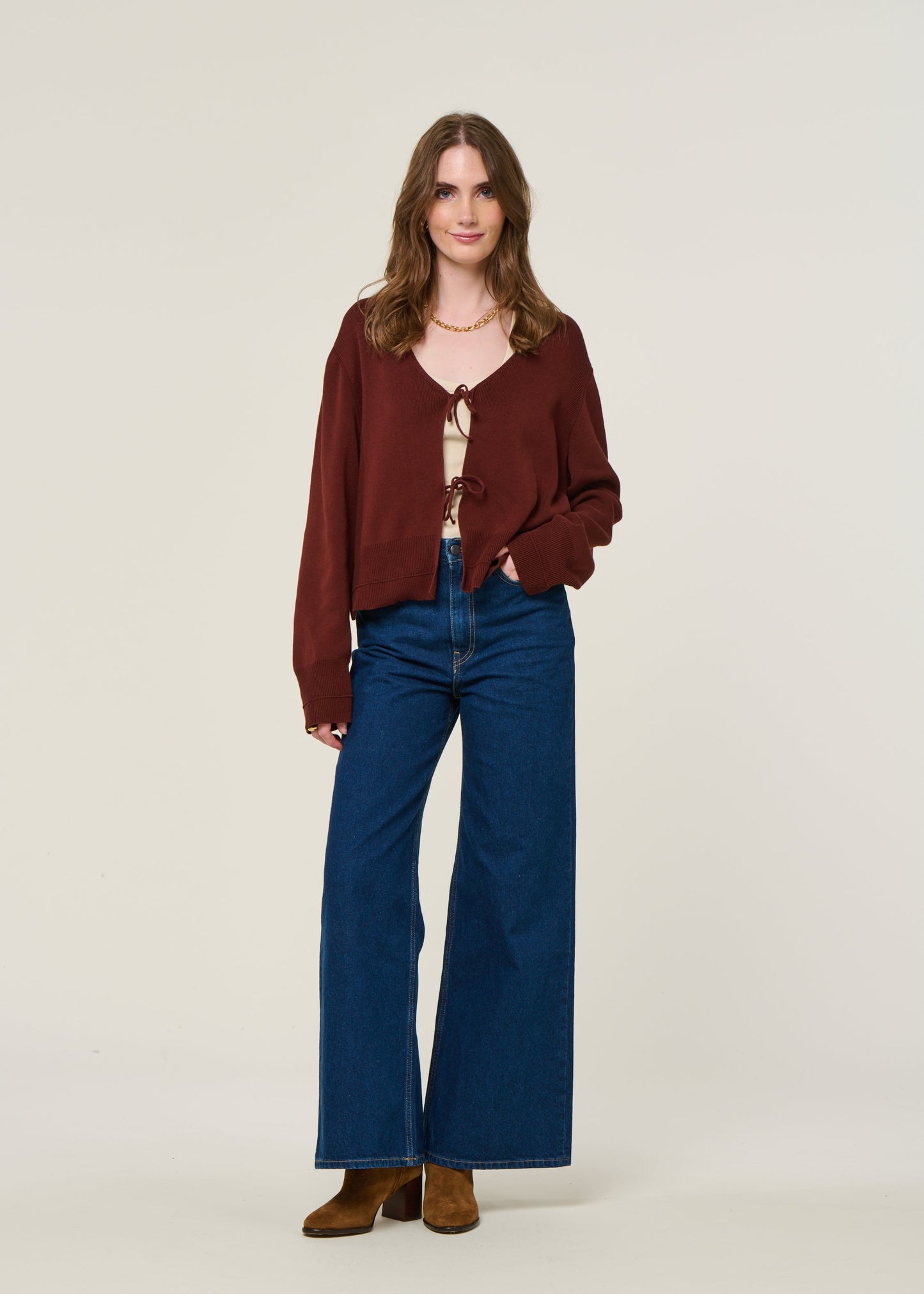 cardigan à noeuds en coton bio | brique "bess knit - brick"