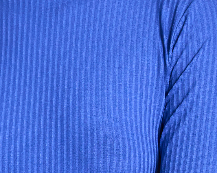 T-shirt côtelé col cheminée en tencel | Bleu "nina dark azure"