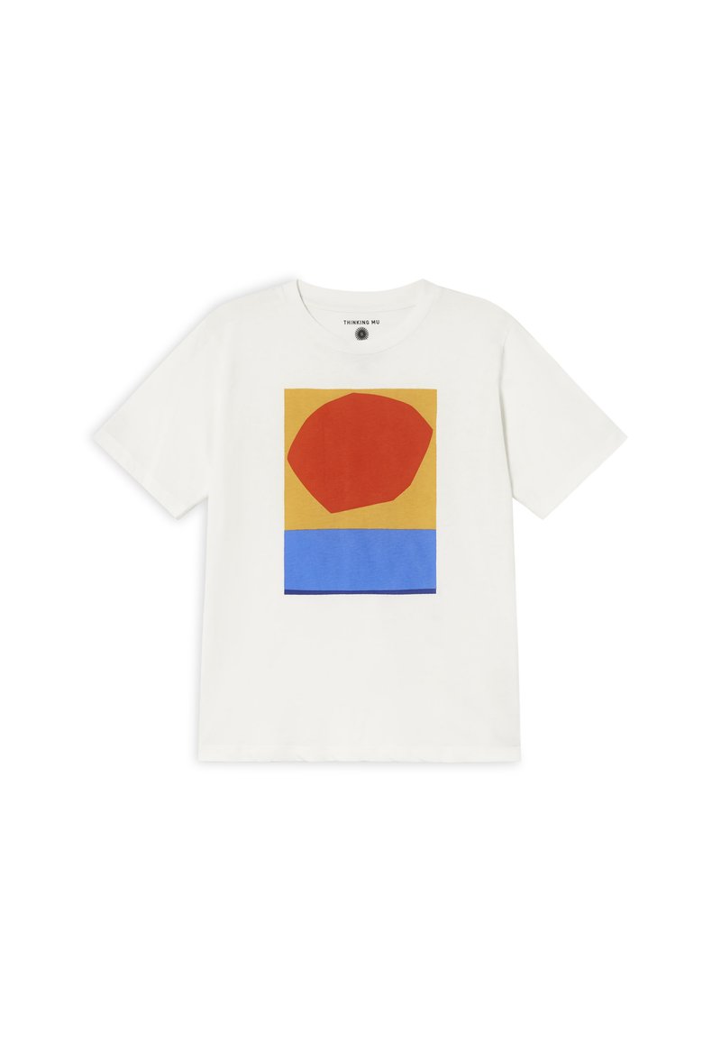 T-shirt imprimé abstrait en coton bio | blanc "atardecer t-shirt snow white"