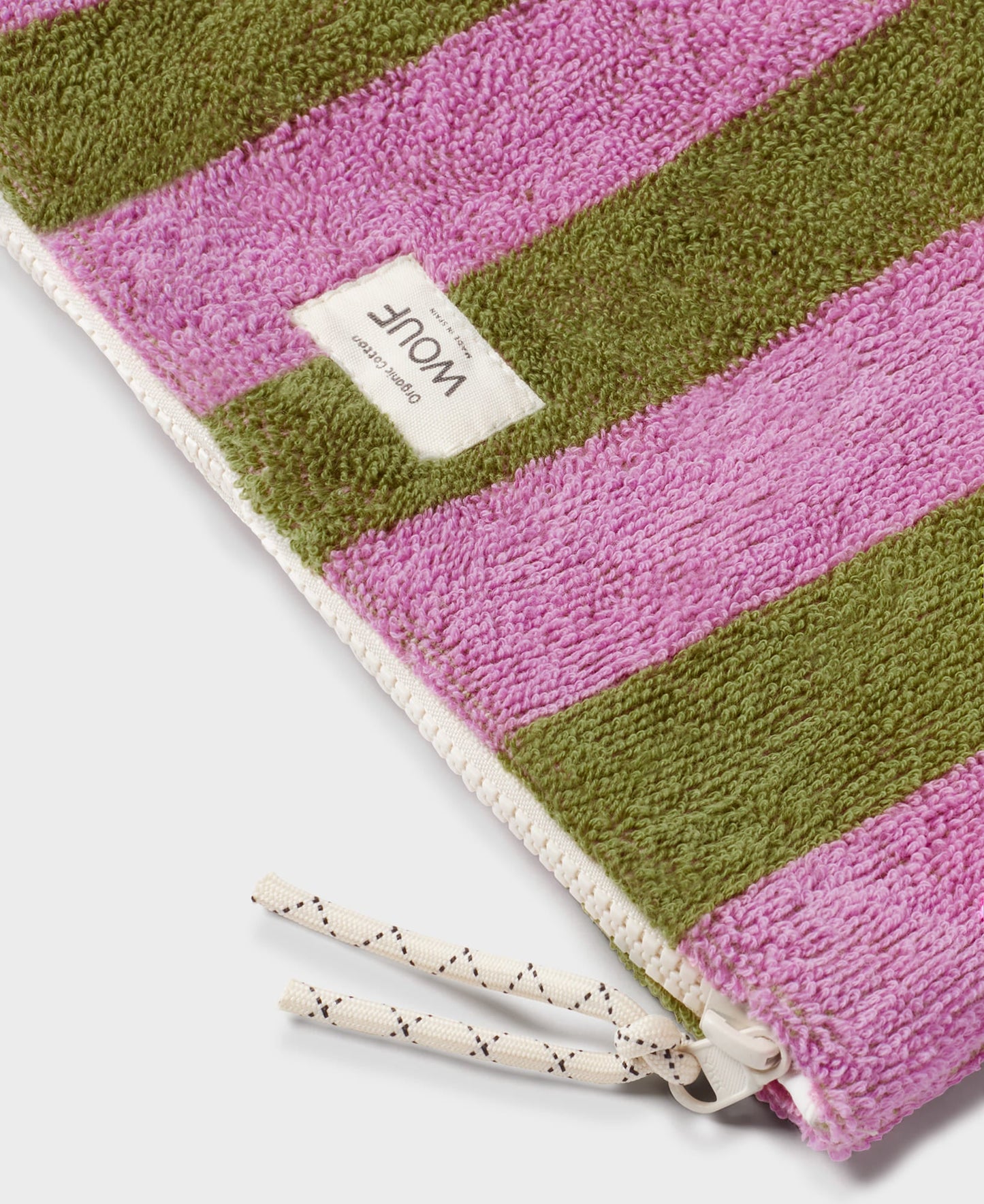 Pochette en coton éponge bio | Rayé rose et vert "menorca pouch rayures"
