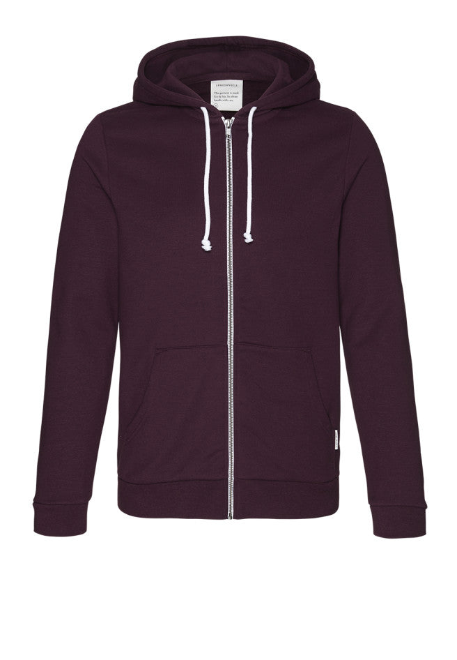 Sweat à capuche zippé bordeaux en coton bio et polyester recyclé - Joaa