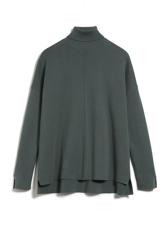 Pull ample col roulé vert en coton bio - ayakaa