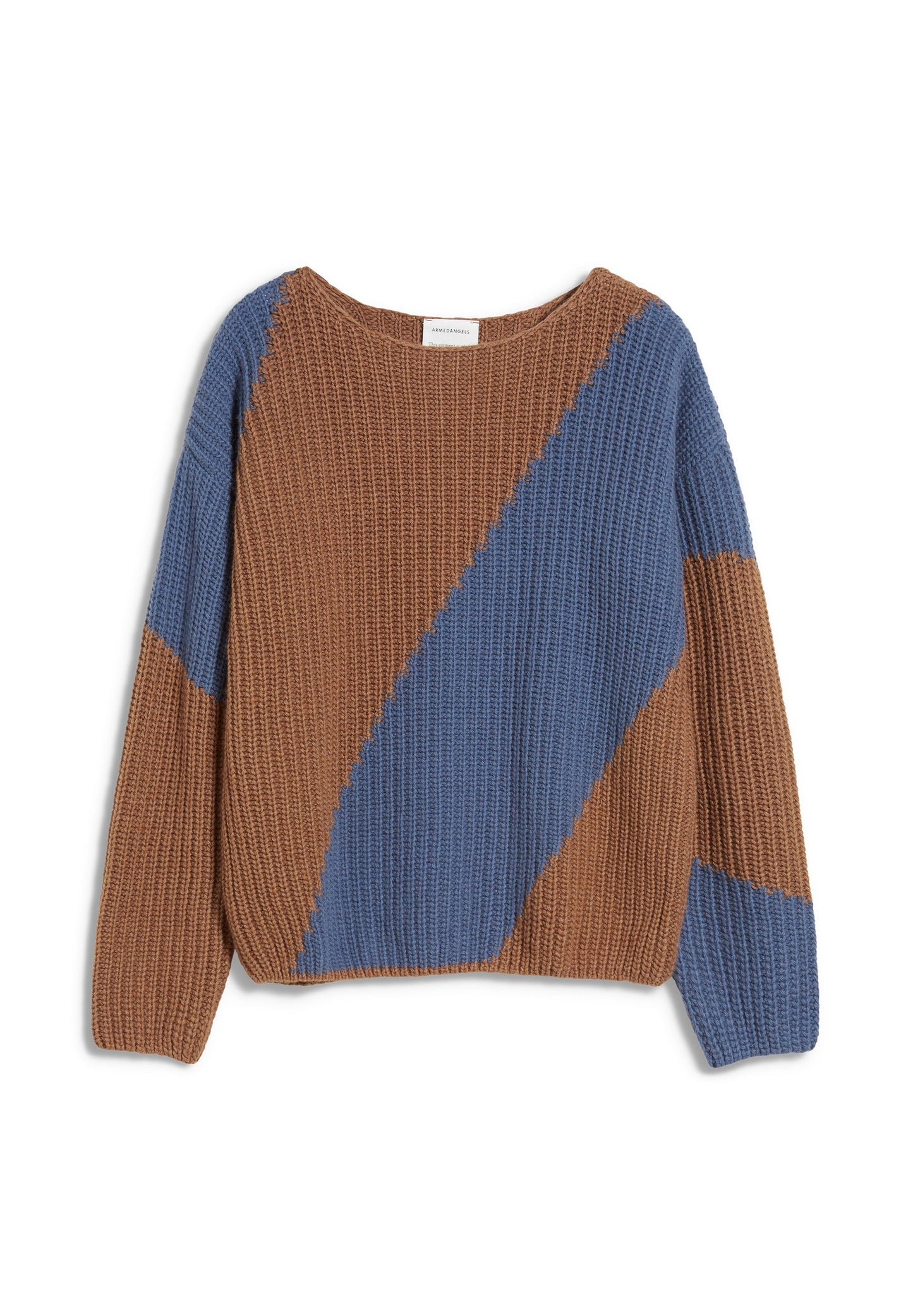 Pull maille bicolore en laine et coton bio - SAADIE STRIPED shadow blue-smoky almond
