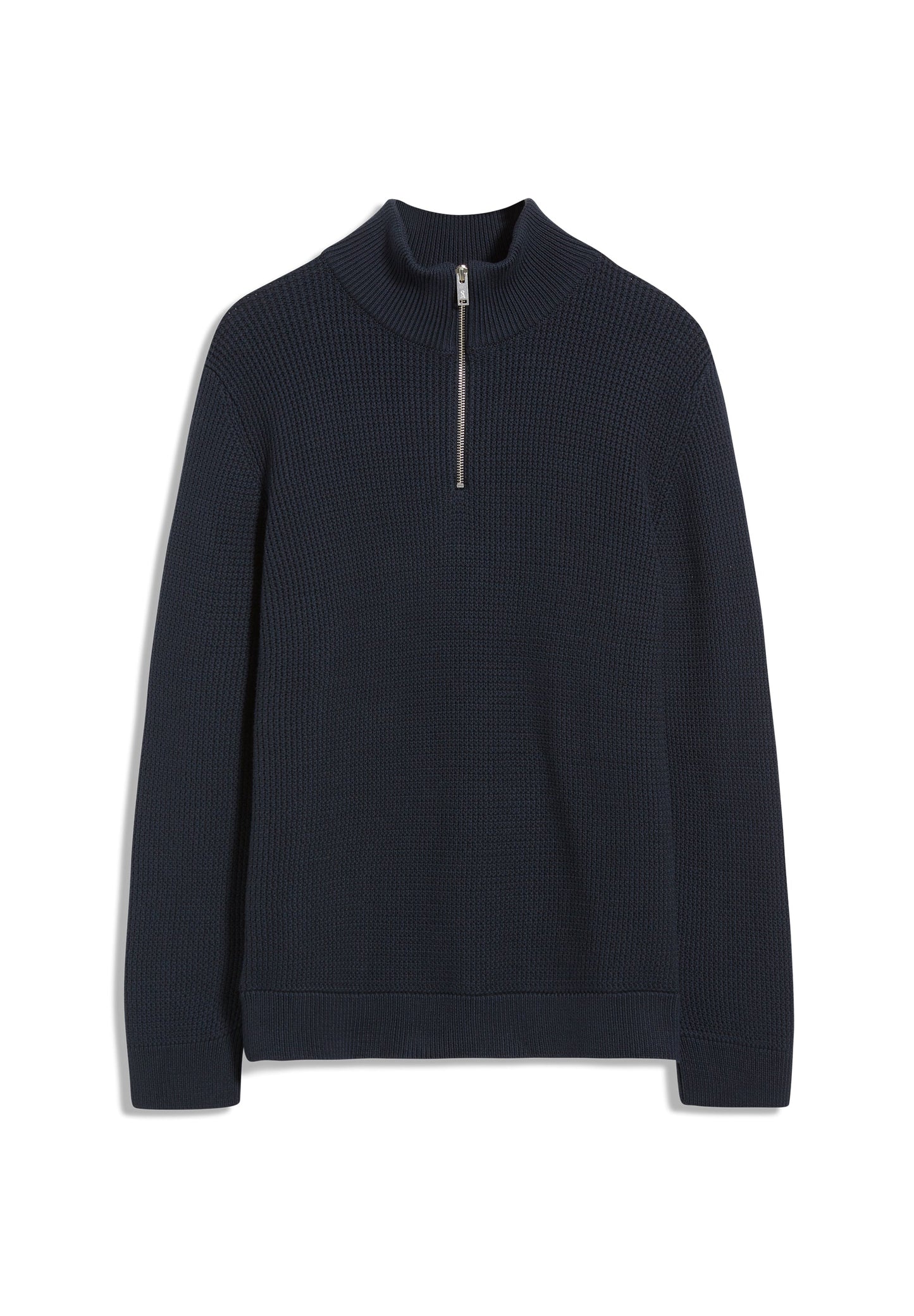 Pull col zippé marine en coton bio - HAABO depth navy