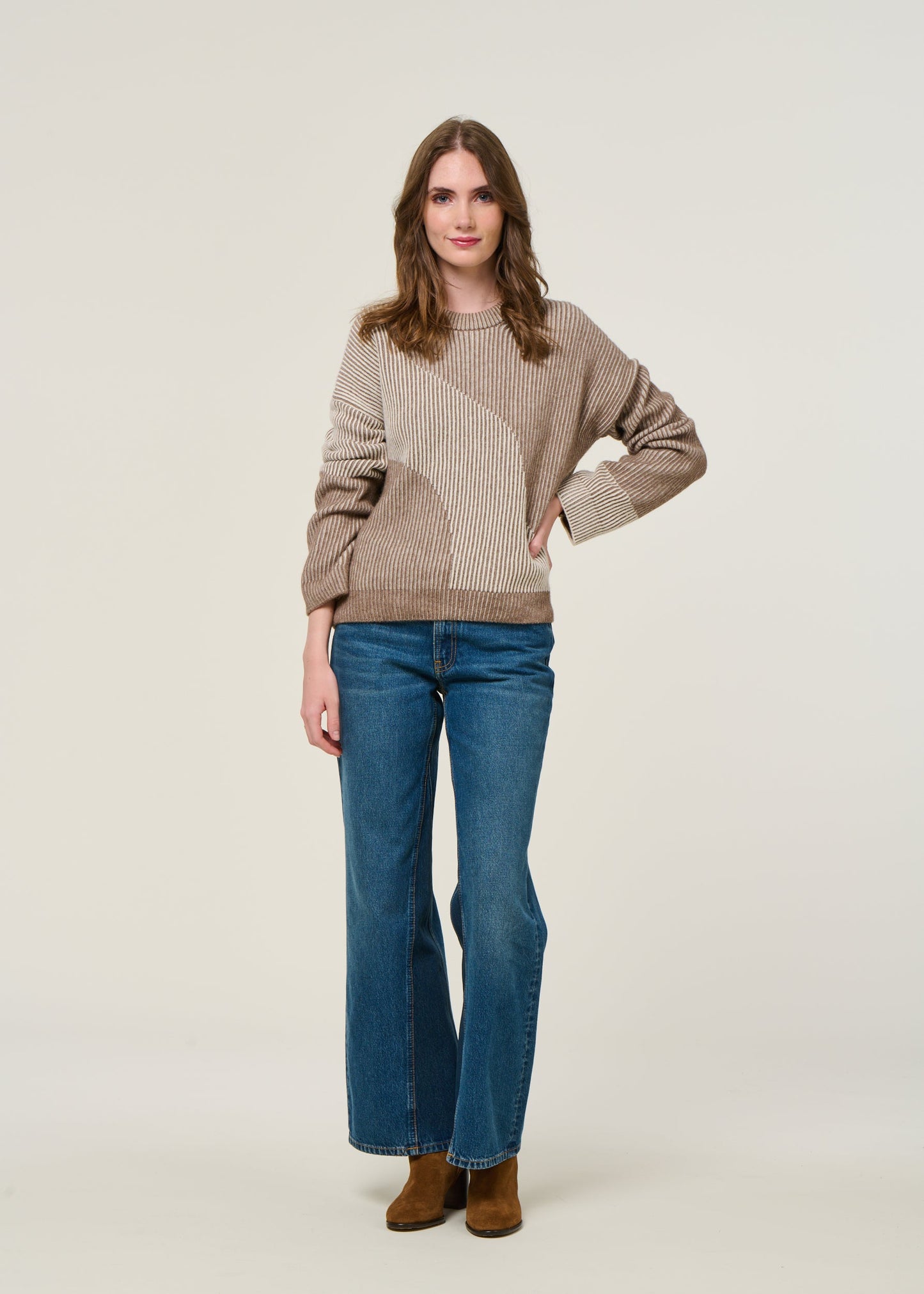 Pull en laine et coton bio | beige "mayraa vanise - camel melange-oatmilk"