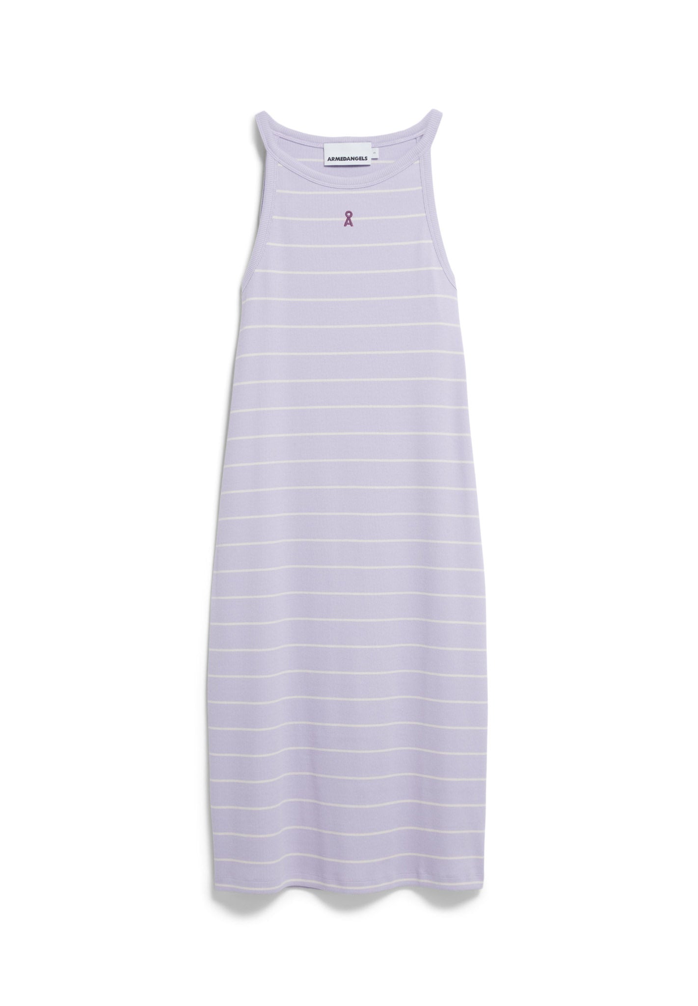 Robe longue moulante en coton bio | rayé lilas "sasaa fine stripes - soft lilac-oatmilk"