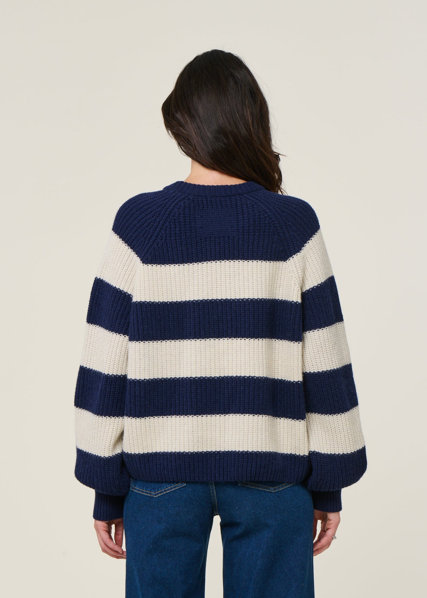 Pull à rayures en laine et coton bio | marine "kaagi stripes - tinted navy"