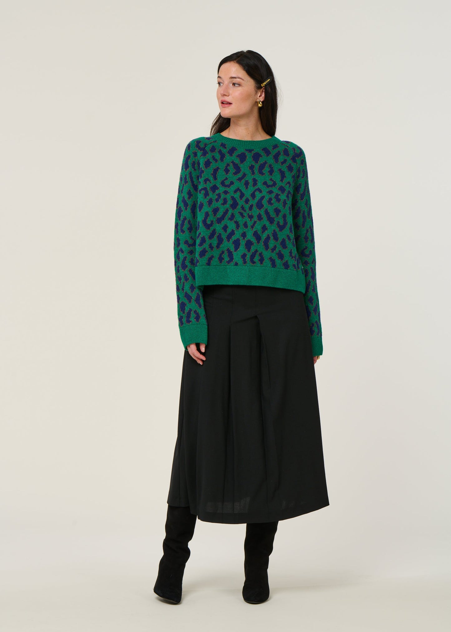Pull à motif léopard en laine et coton bio | vert "diliriaa leopaa - emerald green"