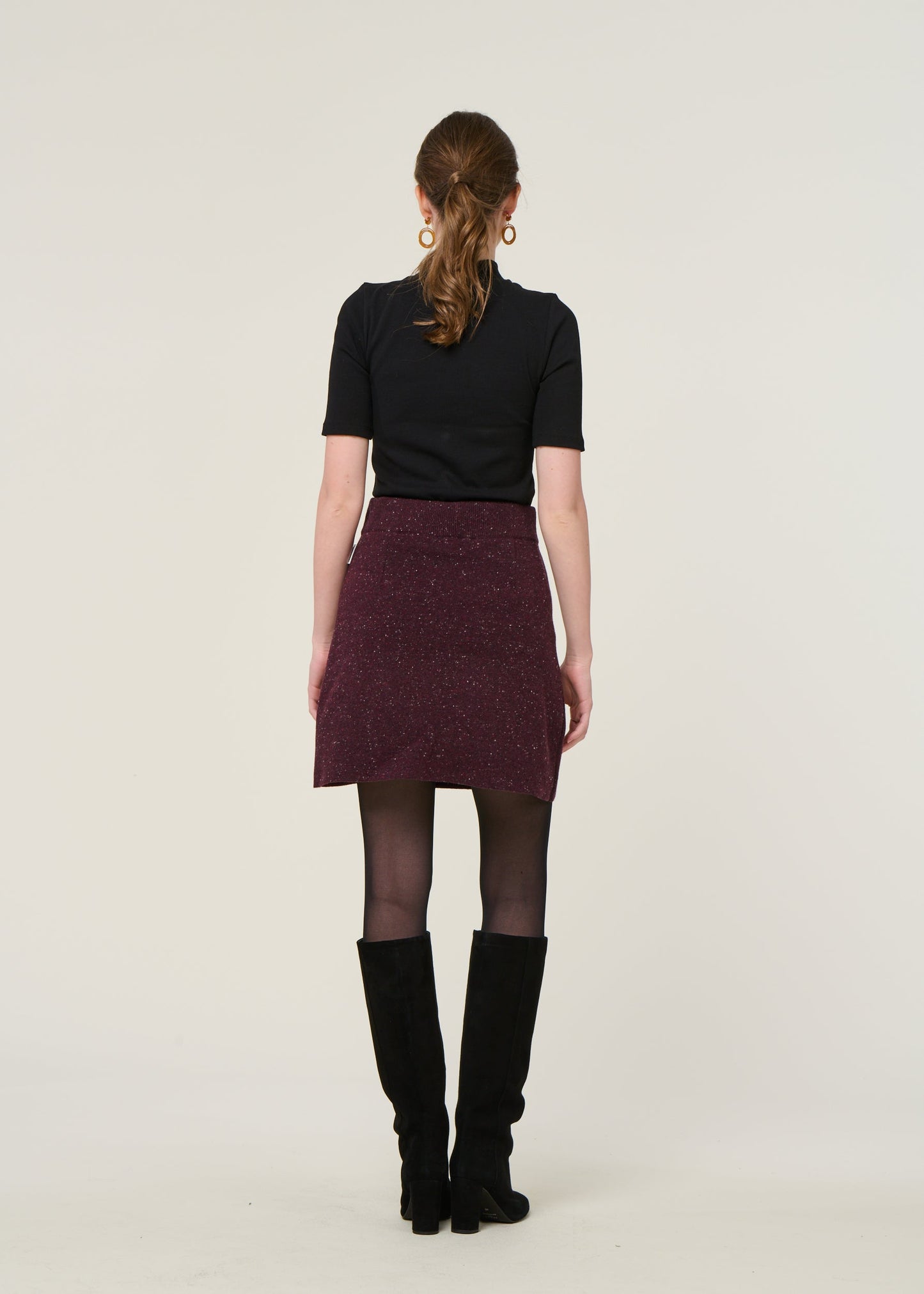 Jupe en laine bio | bordeaux "darlaa tweed - dark cranberry"