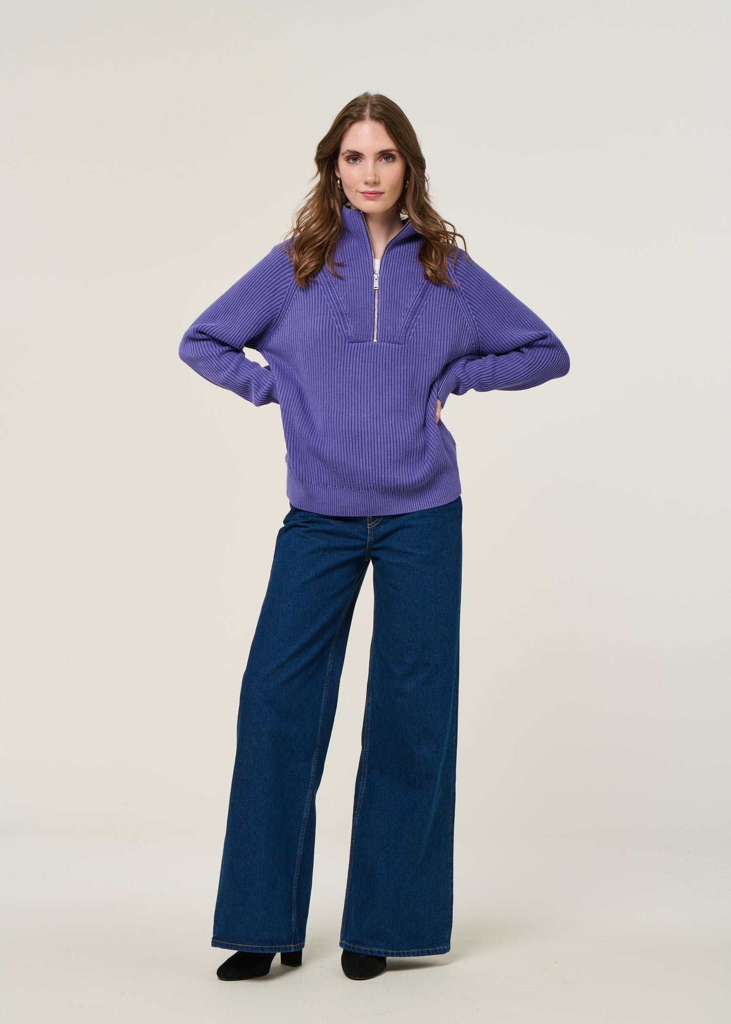 Pull col camionneur en coton bio | violet "ronyiaas gmt dye - indigo lilac"