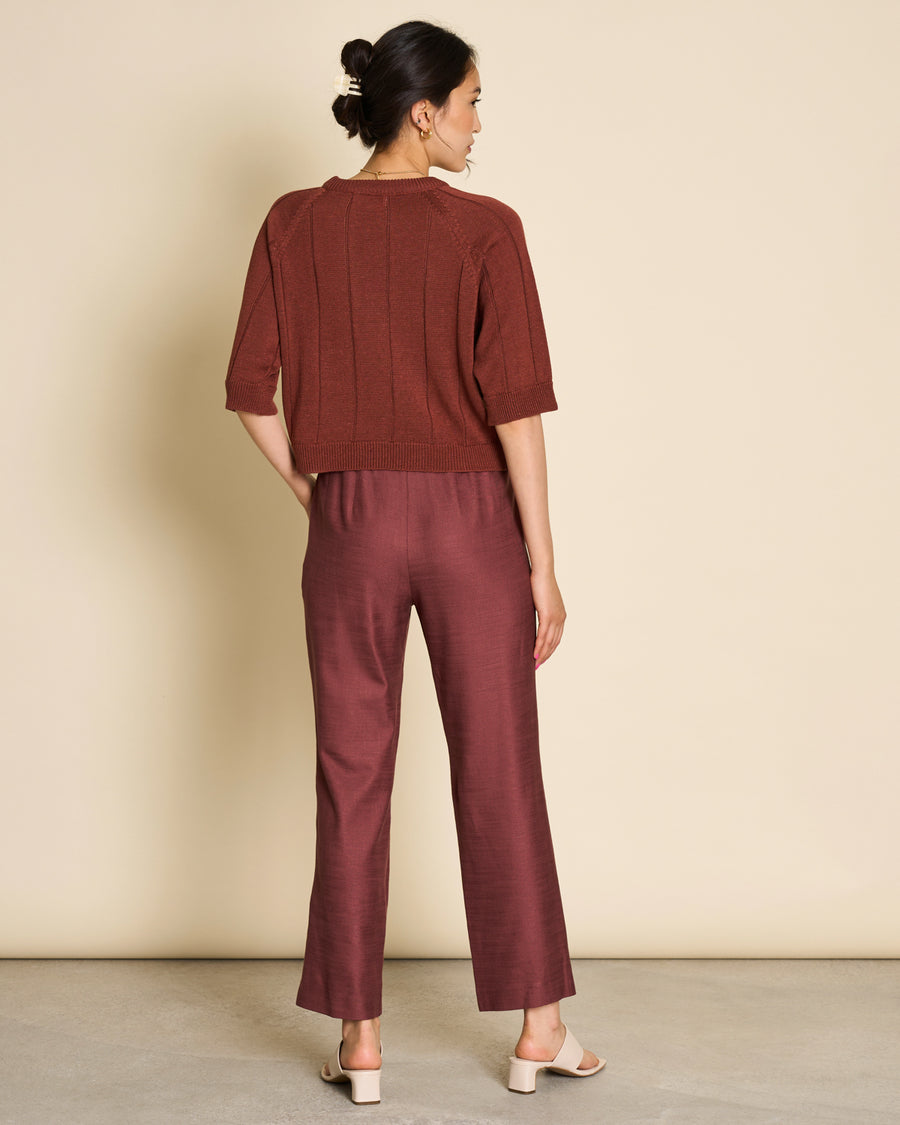 Pull en maille terracotta en lin et tencel - knit fina marsala