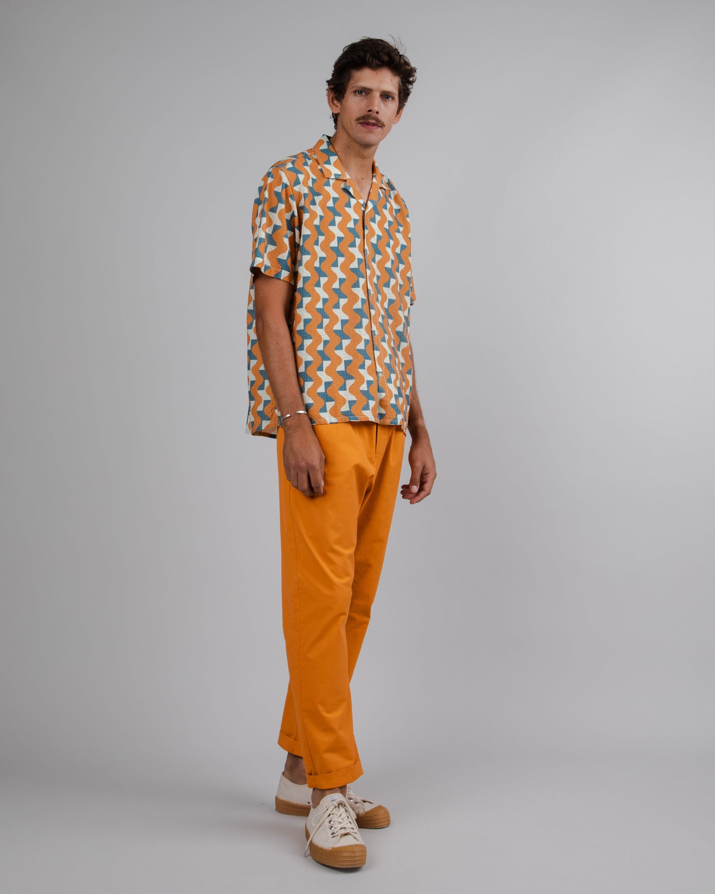 Chemisette en coton bio | orange "big tiles aloha shirt topaz brown"