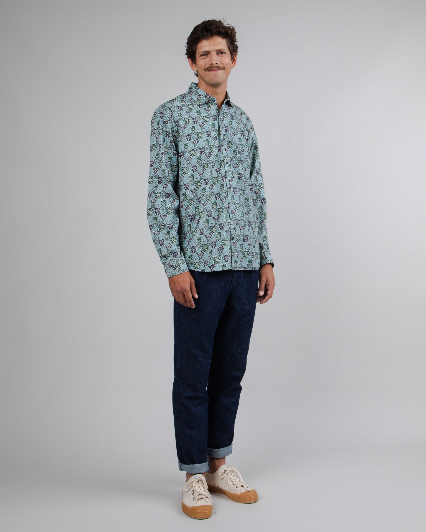 Chemise à motifs en coton bio | bleu "spring regular shirt beige"