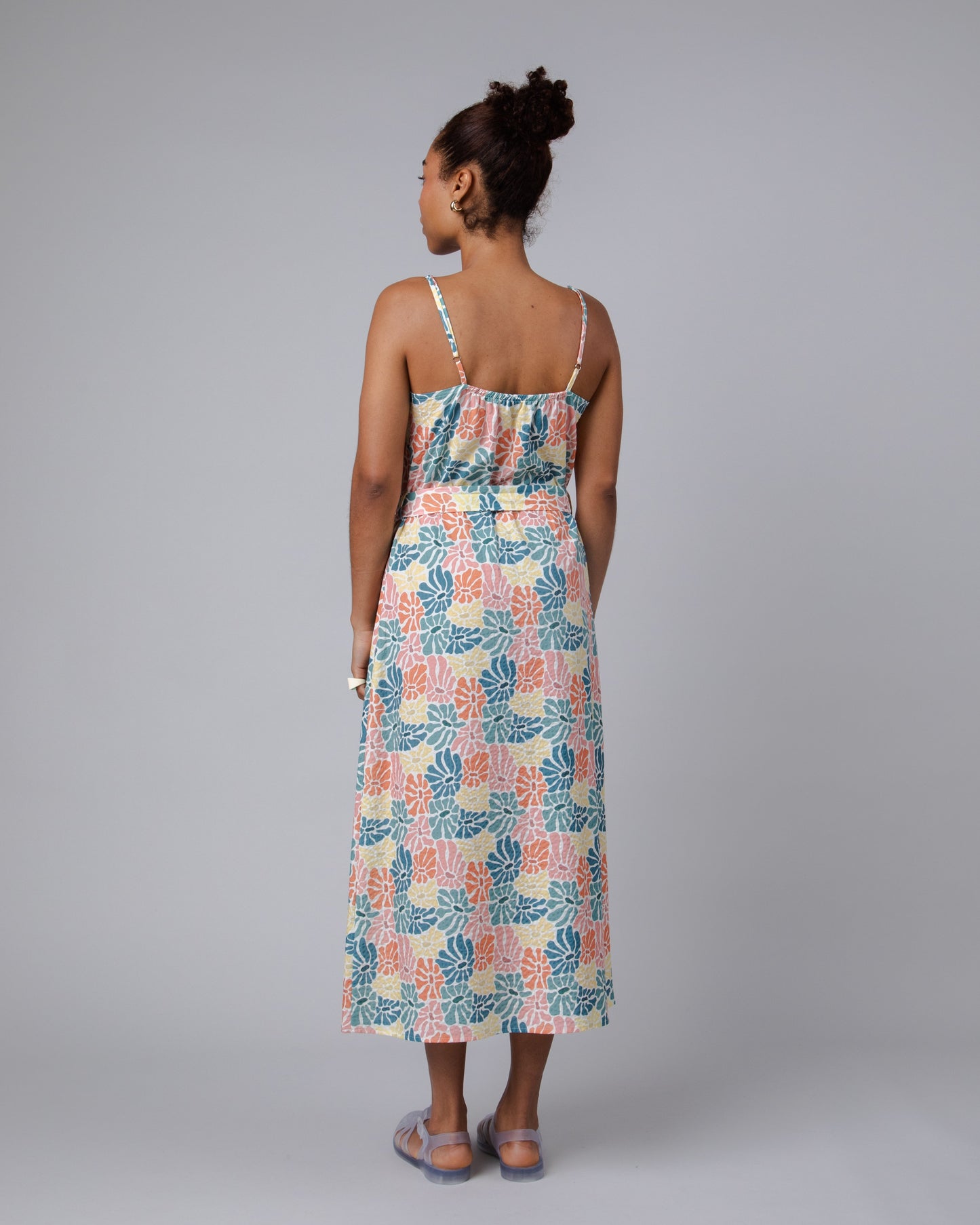 Robe longue en coton bio | multicolore "spring strap long dress offwhite"