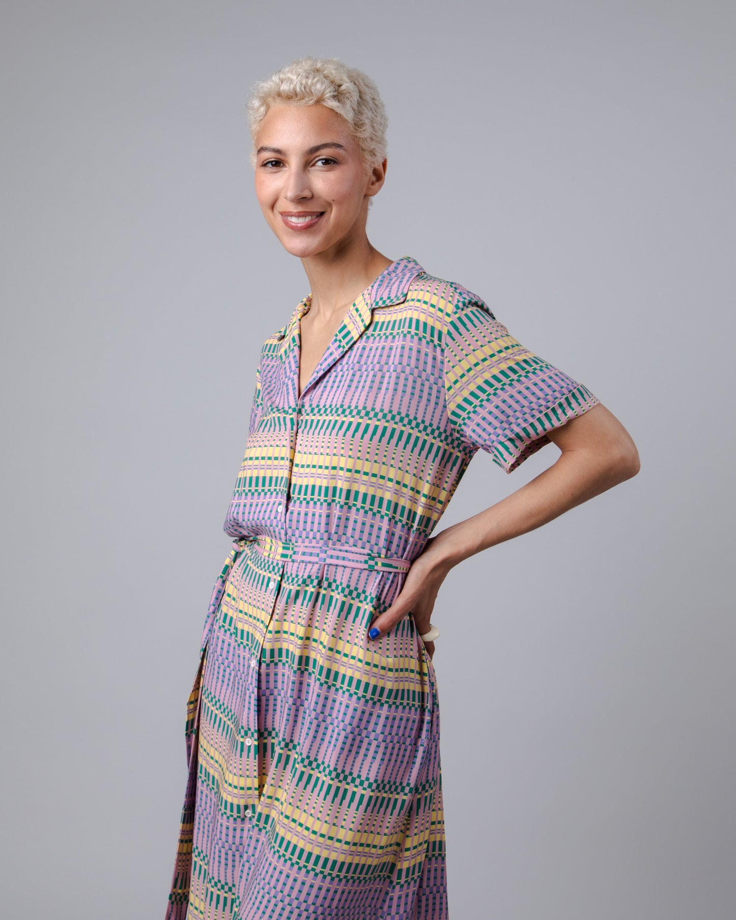 Robe longue en ecovero | multicolore "calella long dress rose pink"