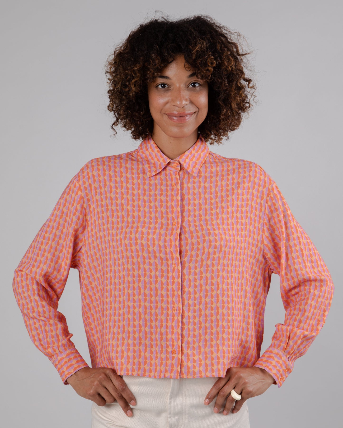 Chemise à motifs en ecovero et lin | multicolore "gummie new boxy apricot orange"