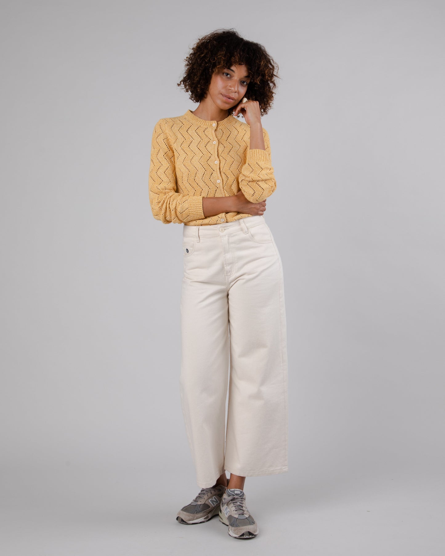 Cardigan en matières recyclées | moutarde "holeknit knitted jacket sunshine yellow"