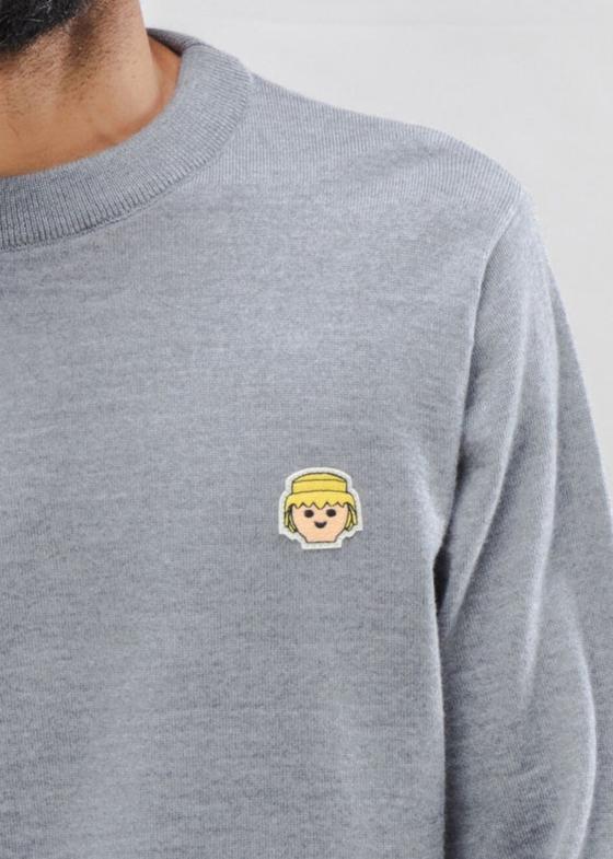 Pull en laine mérinos certifiée | gris "playmobil face wool sweater - grey melange"