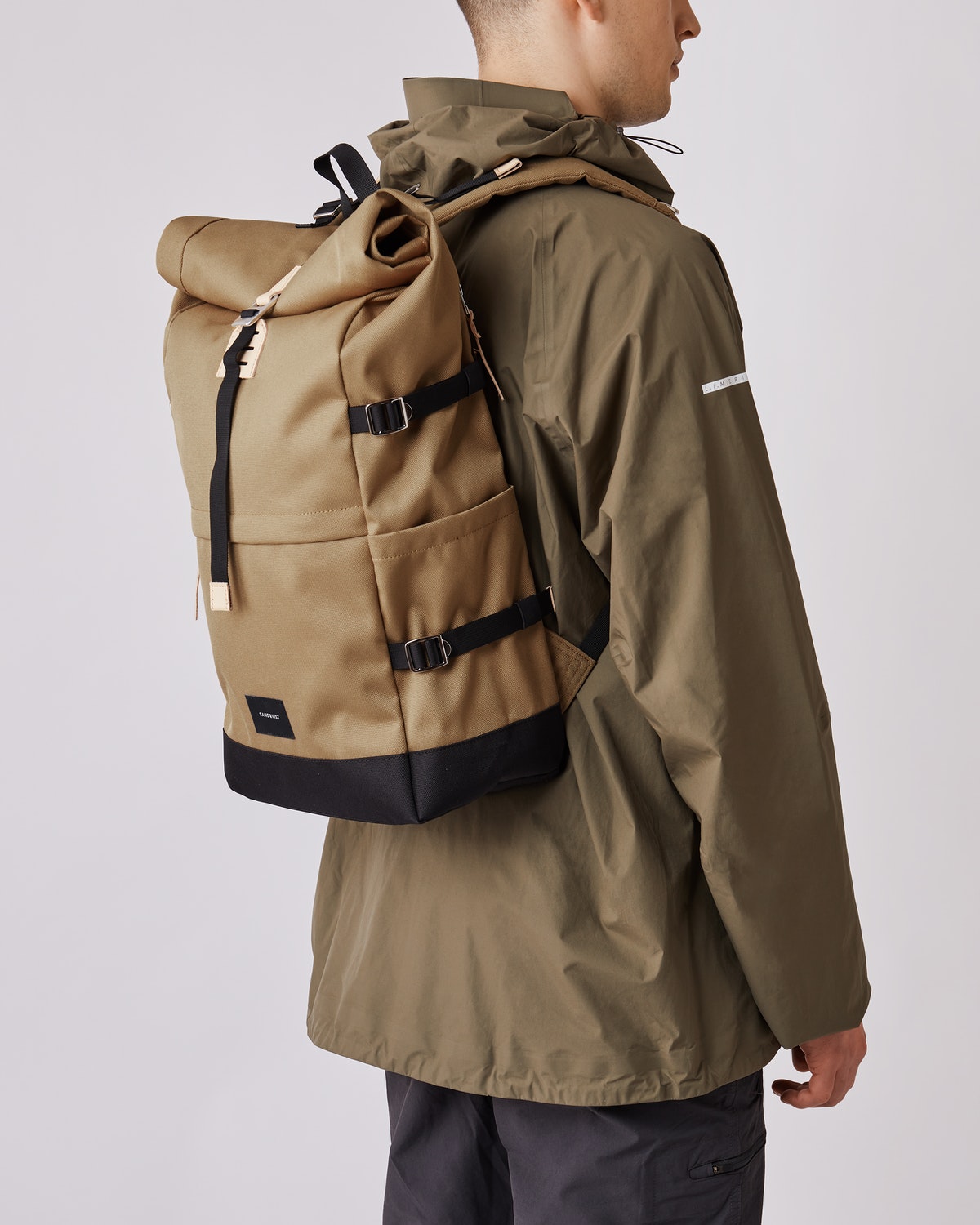 Sac à dos rolltop en matière recyclée | Marron "bernt multi bronze/black with natural leather"