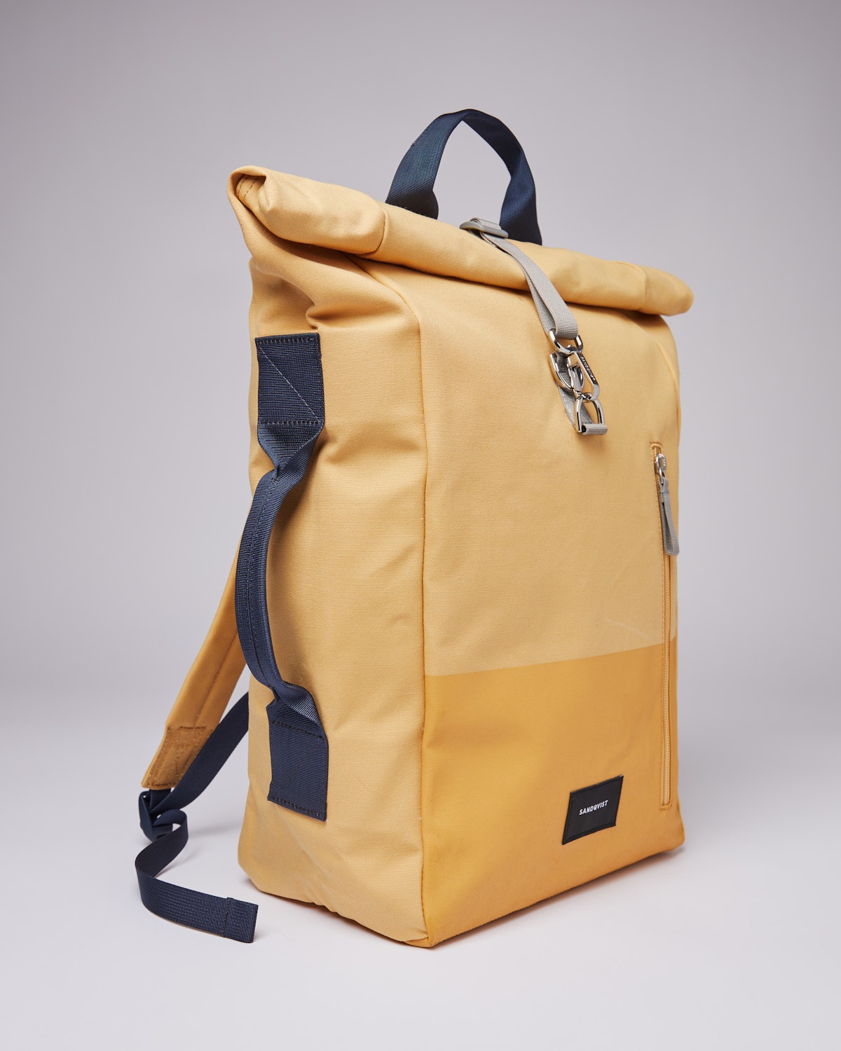 Sac à dos rolltop en matière recyclée | Jaune "dante vegan yellow leaf with navy webbing"