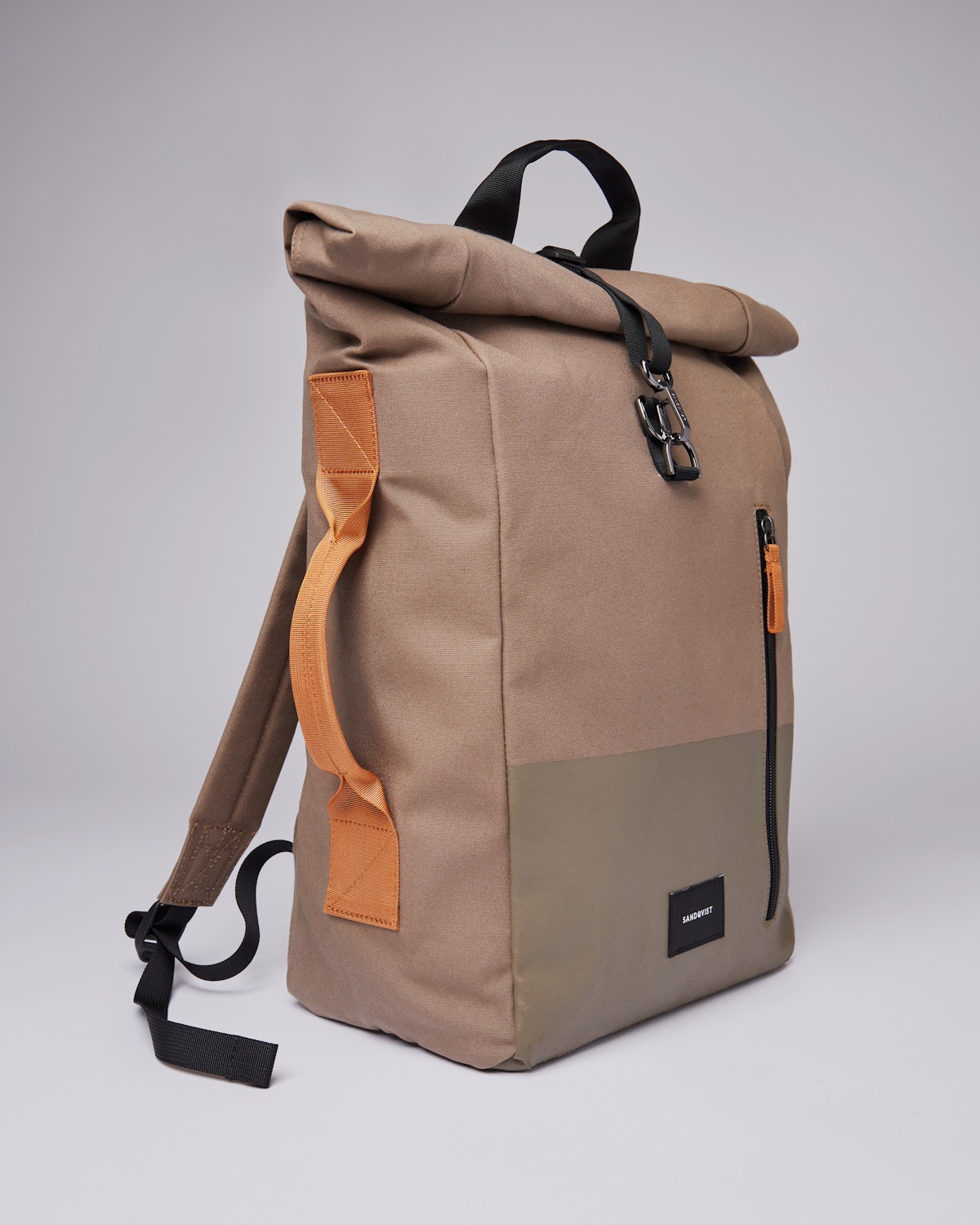 Sac à dos rolltop en matière recyclée | Marron "dante vegan fossil with orange webbing"