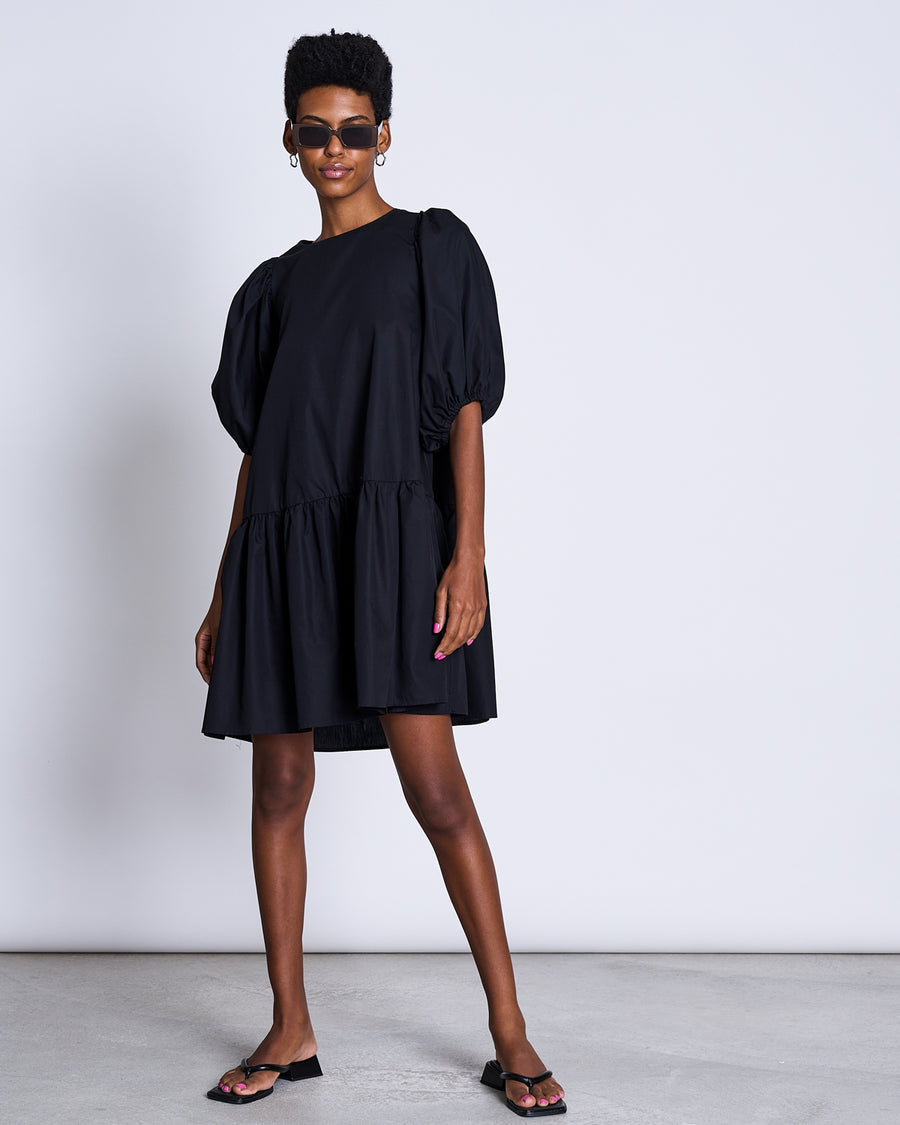 Robe noire manches bouffantes en coton bio - luna black