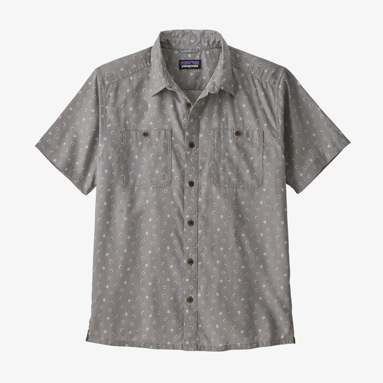 Chemise manches courtes imprimée gris clair en coton bio