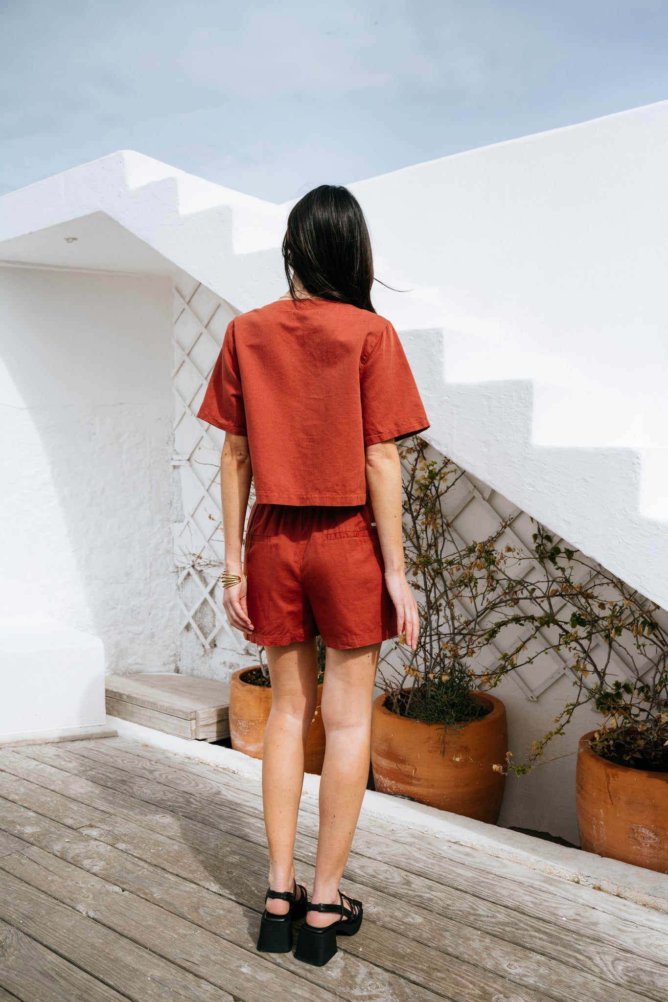 short en coton bio et lin | terracotta "Soleil short - terra"