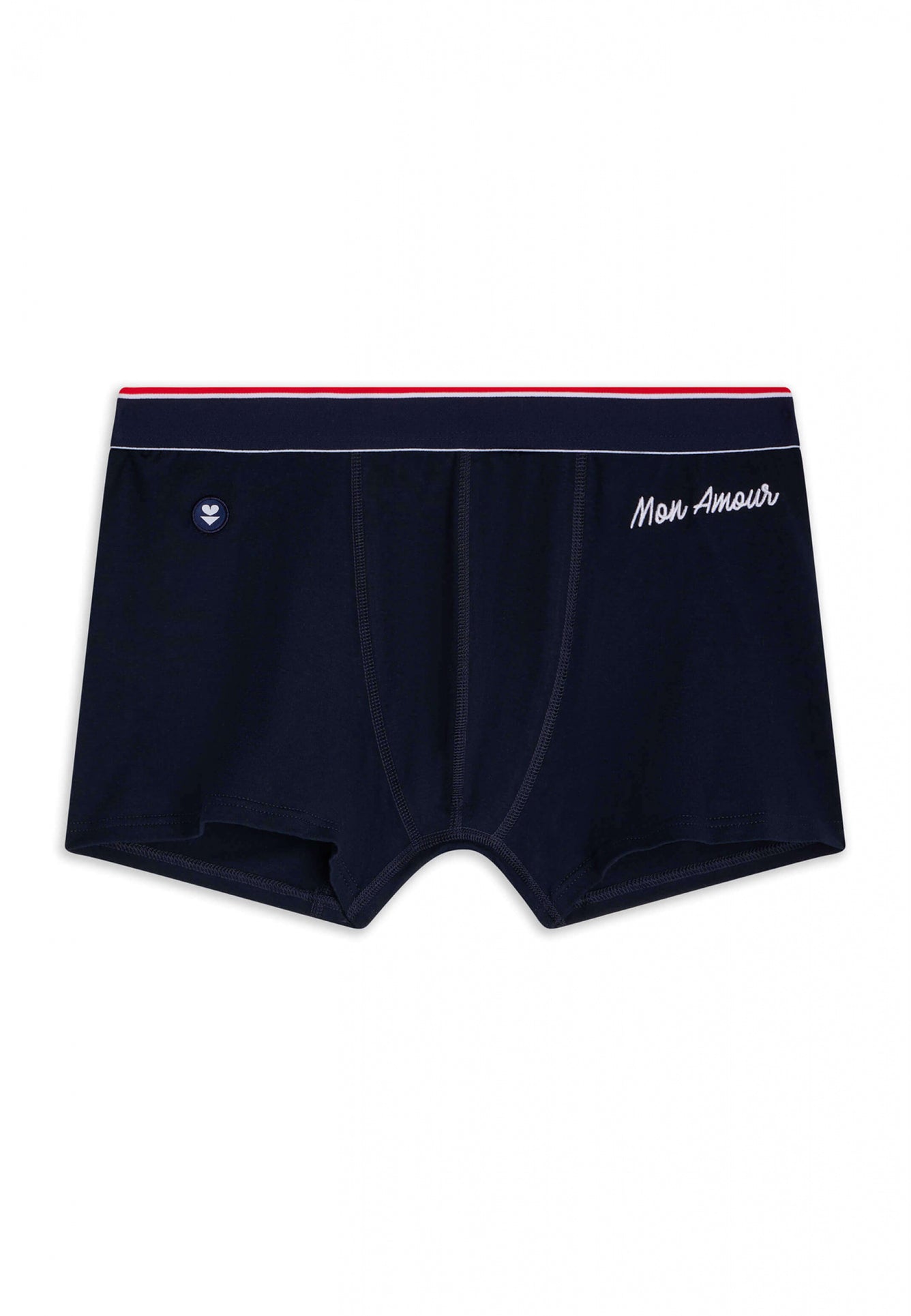 Boxer made in France brodé en coton bio | bleu "marius plus bleu amour"