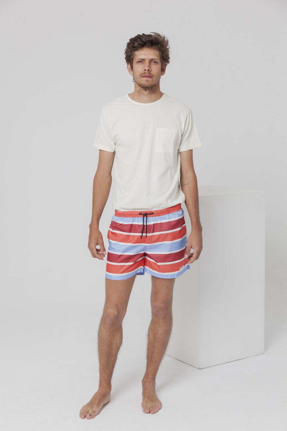 Short de bain rayé 3 couleurs en PET recyclé