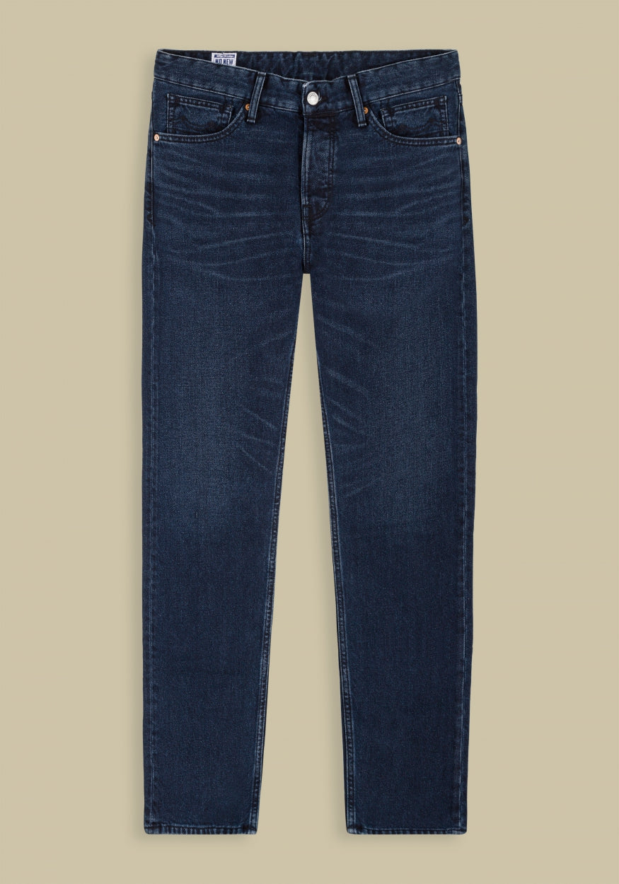 Jean droit en coton recyclé | Bleu noir "silvio holo blue black worn"