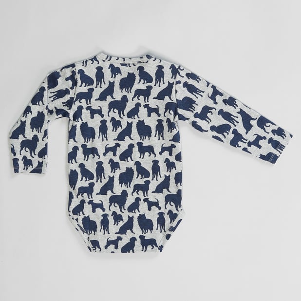 Body gris à motifs en coton bio - vimmerby dog shapes grey melange black iris