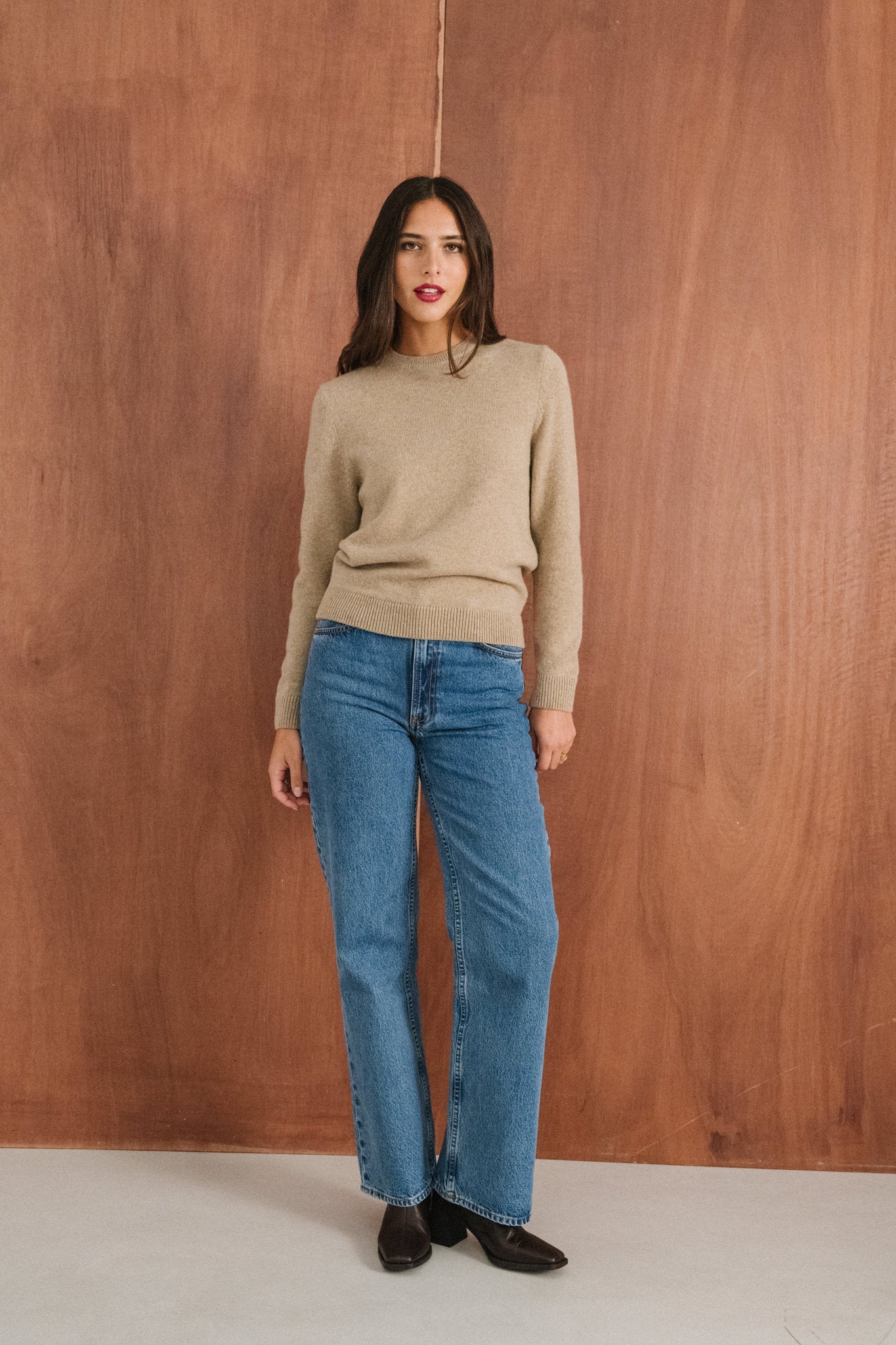 Pull droit en laine mérinos recyclée | beige